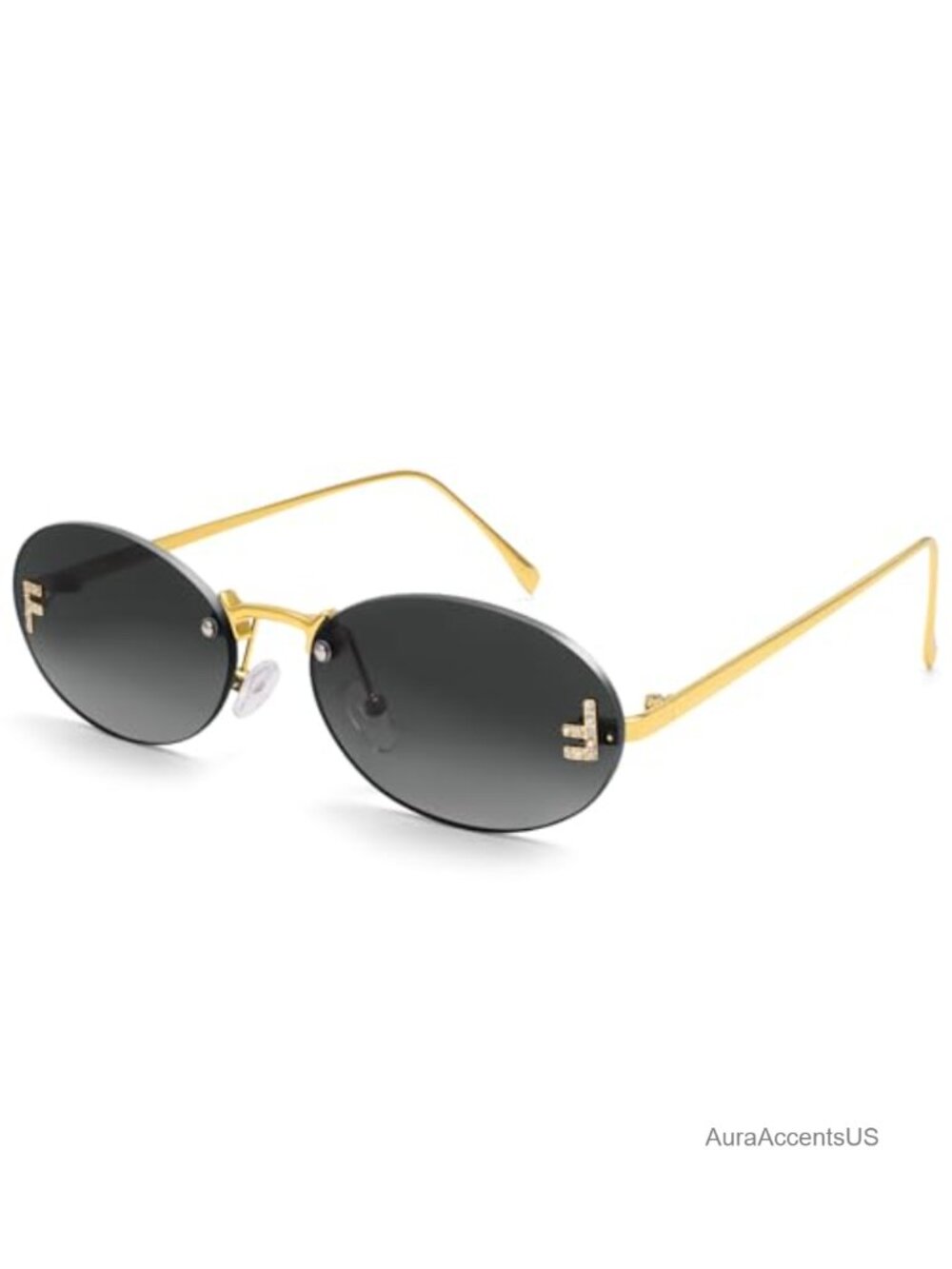 Retro Rimless Oval Sunglasses Diamond Frame UV Protection Y2K